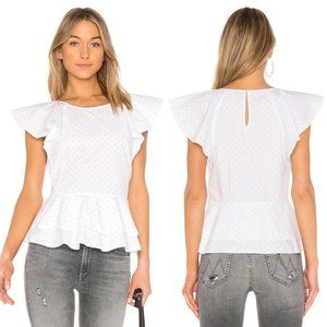 Joie Achava Peplum Blouse Top White Navy Polka Dot
